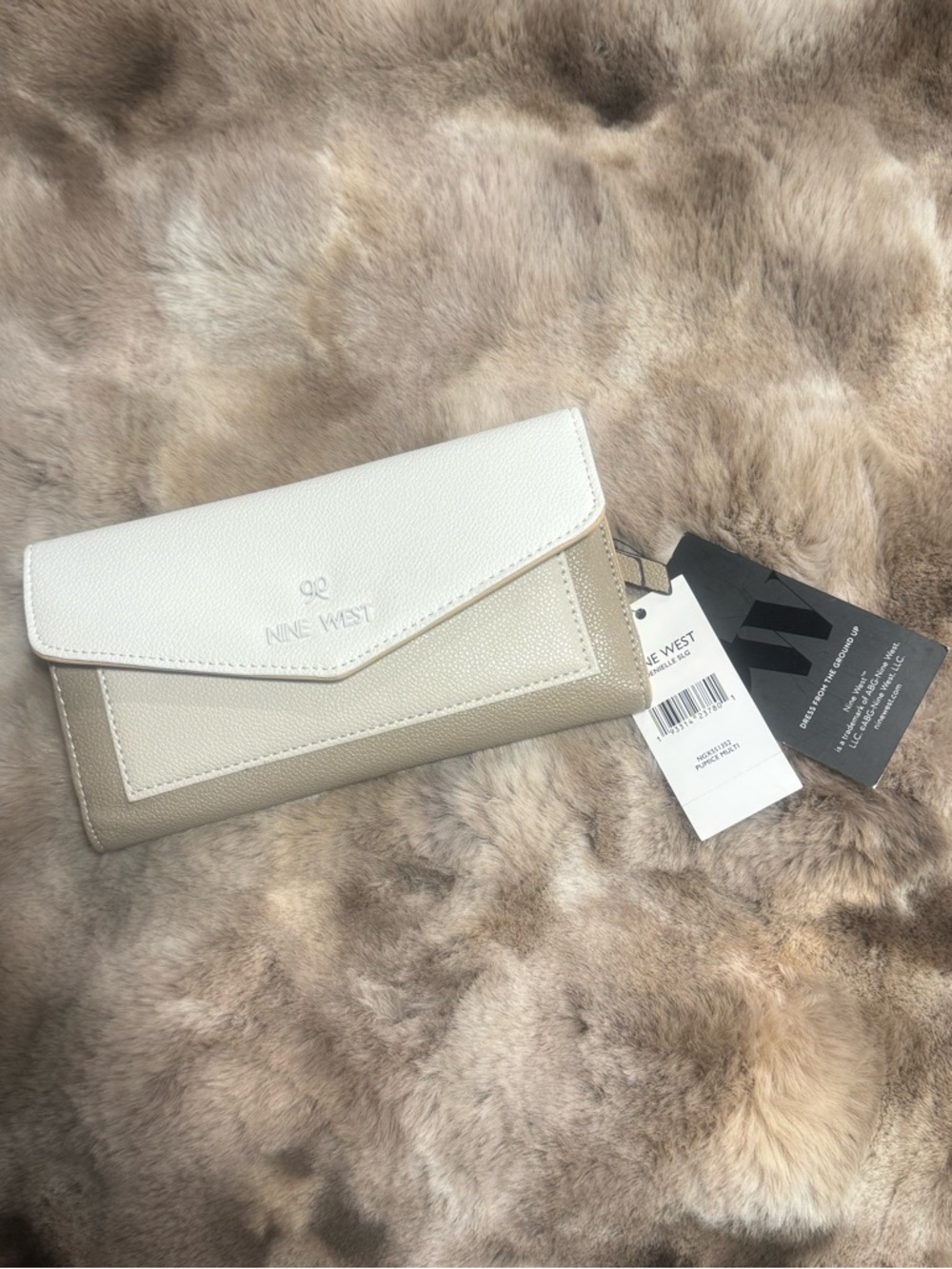 Nine West White and Taupe Two-Tone Envelope Wallet